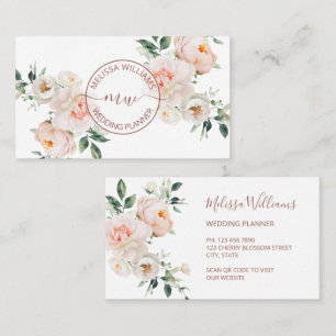 White Blush Flowers Logo Initials Business Card
