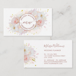 White Blush Flowers Logo Initials Business Card