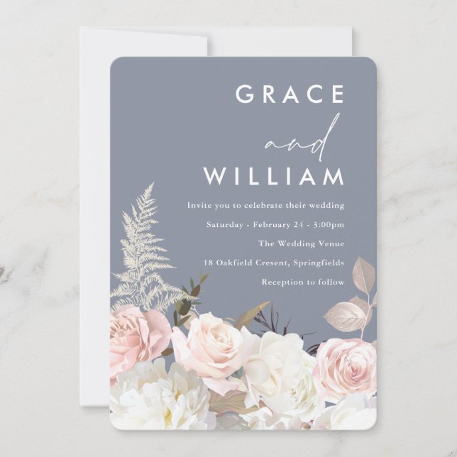White & Blush Garden Floral Wedding Invitation (Front)