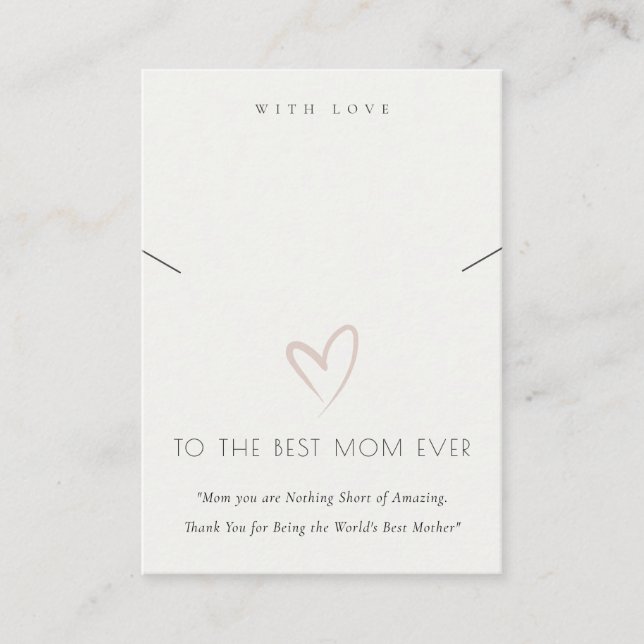 WHITE BLUSH HEART BEST MOM GIFT NECKLACE DISPLAY PLACE CARD (Front)