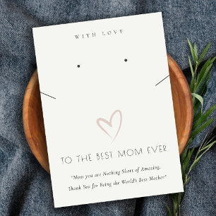 WHITE BLUSH HEART BEST MOM GIFT NECKLACE EARRING PLACE CARD