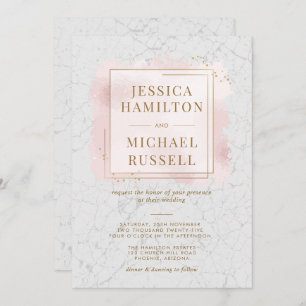 White & Blush Marble Gold Frame Wedding Invitation