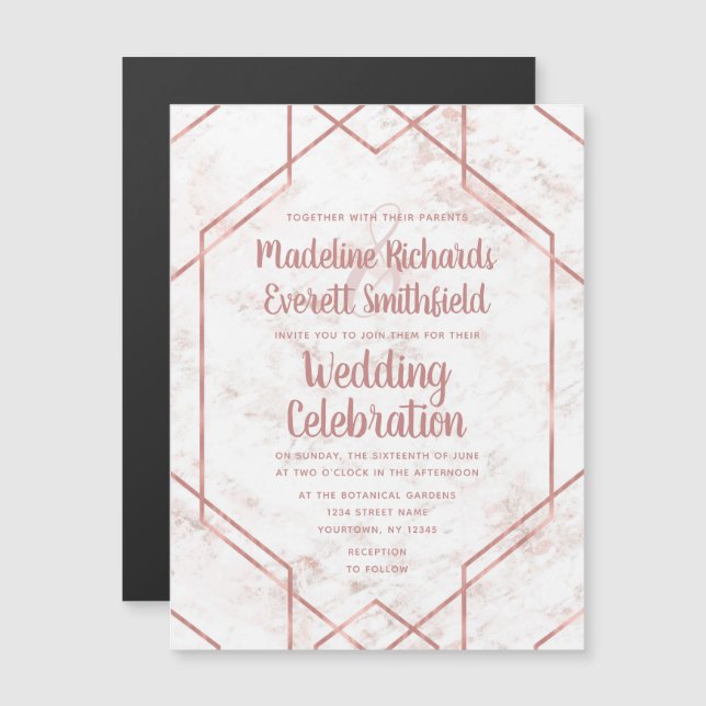 White & Blush Marble Magnetic Wedding Invitation (Front/Back)
