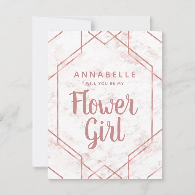 White Blush Marble Rose Gold Flower Girl Proposal Invitation (Front)