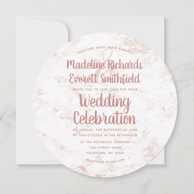 White & Blush Marble Rose Gold Wedding Invitation (Front)