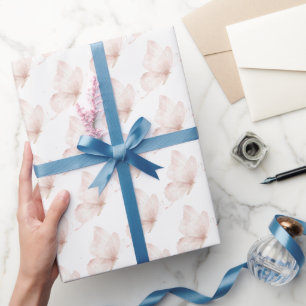 White Blush Pink Butterflies Birthday Wrapping Paper