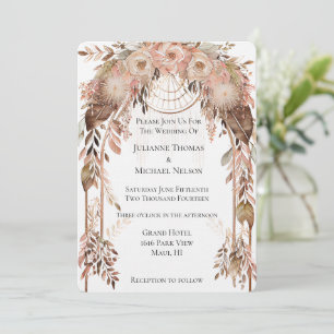 White Blush Pink Cream Boho Floral Wedding Arch Invitation