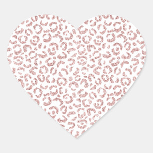 White Blush Pink Glam Glitter Leopard Heart Sticker