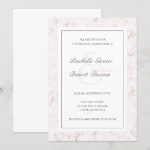 White blush pink marble elegant modern wedding invitation