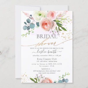 White Blush Pink Peonies Bridal Shower Invitation