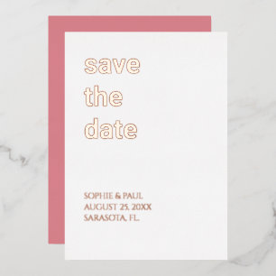 White Blush Pink Save the Date Rose Gold