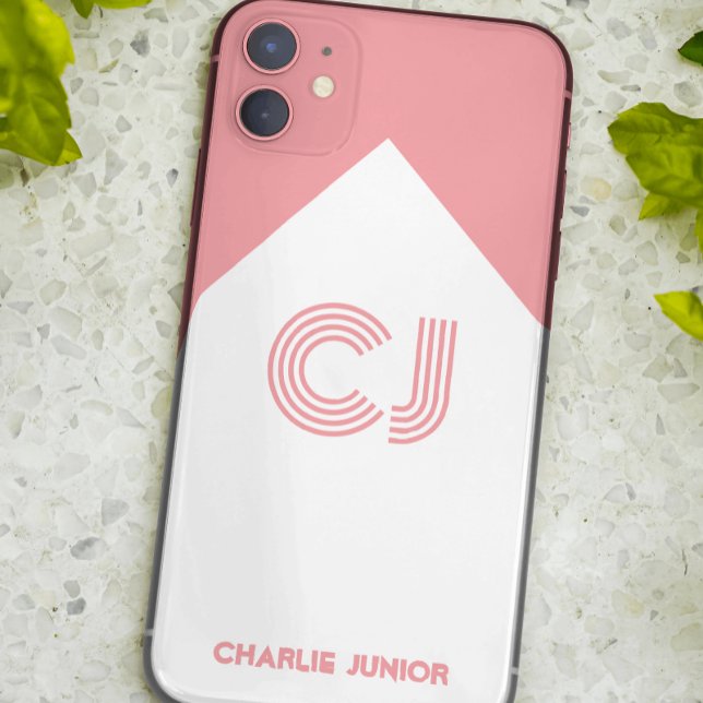 white & blush pink Stylish Monogrammed  Case-Mate iPhone Case (Creator Uploaded)