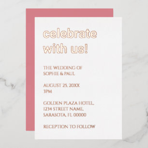 White Blush Pink Wedding Rose Gold Foil Invitation