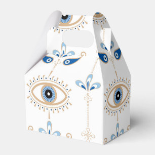 White bohemian retro evil eye pattern favour box