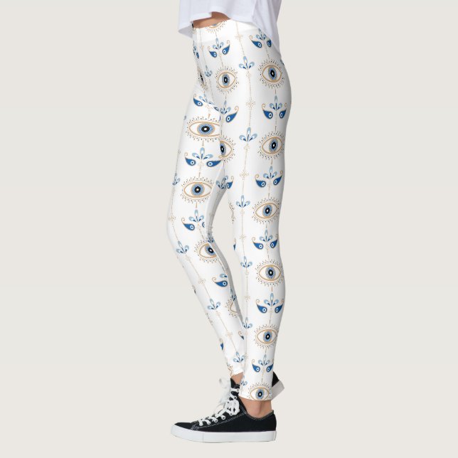 White bohemian retro evil eye pattern leggings (Left)