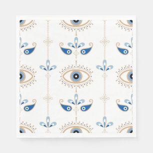 White bohemian retro evil eye pattern napkin