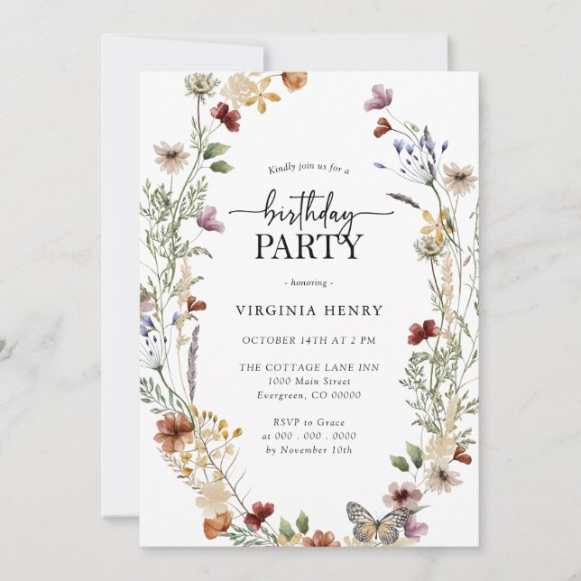 White Boho Birthday Party Invitation (Front)