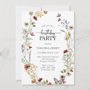 White Boho Birthday Party Invitation