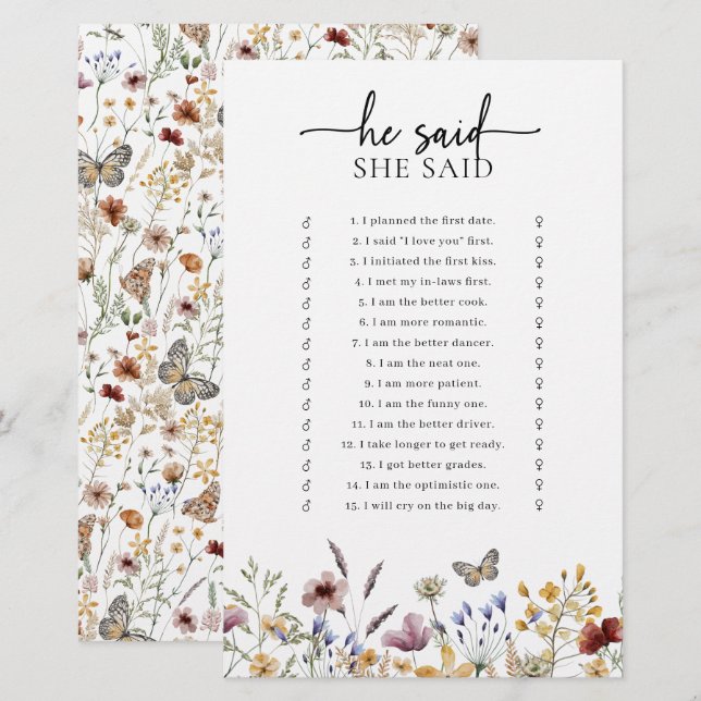 White Boho Bridal Shower Game (Front/Back)