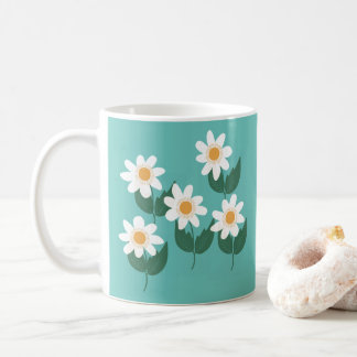 White Boho Daisy Flowers Coffee Mug