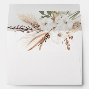 White Boho Floral Modern Wedding Invitation Envelope