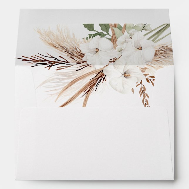 White Boho Floral Modern Wedding Invitation Envelope (Back (Bottom))