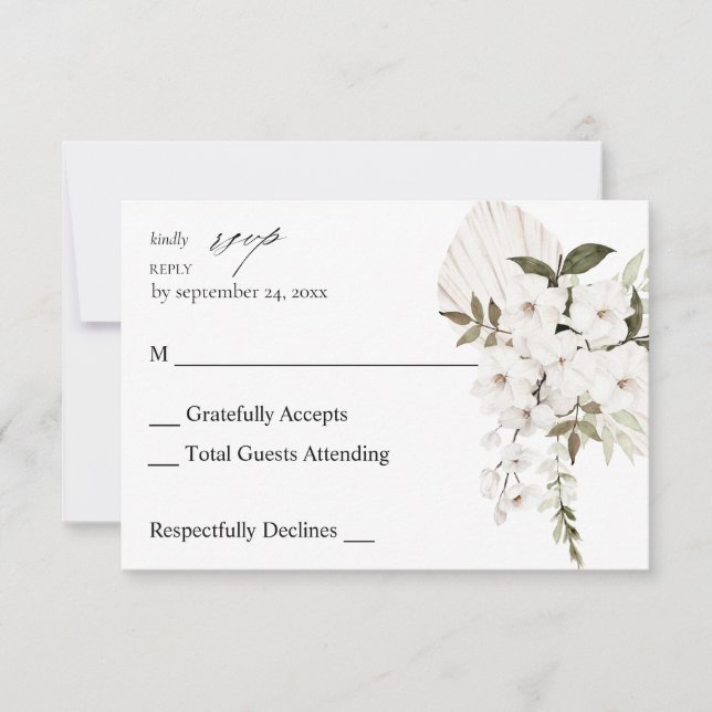 White Boho Floral no Meal RSVP (Front)