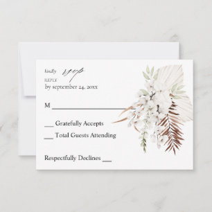 White Boho Floral no Meal RSVP 2 Card