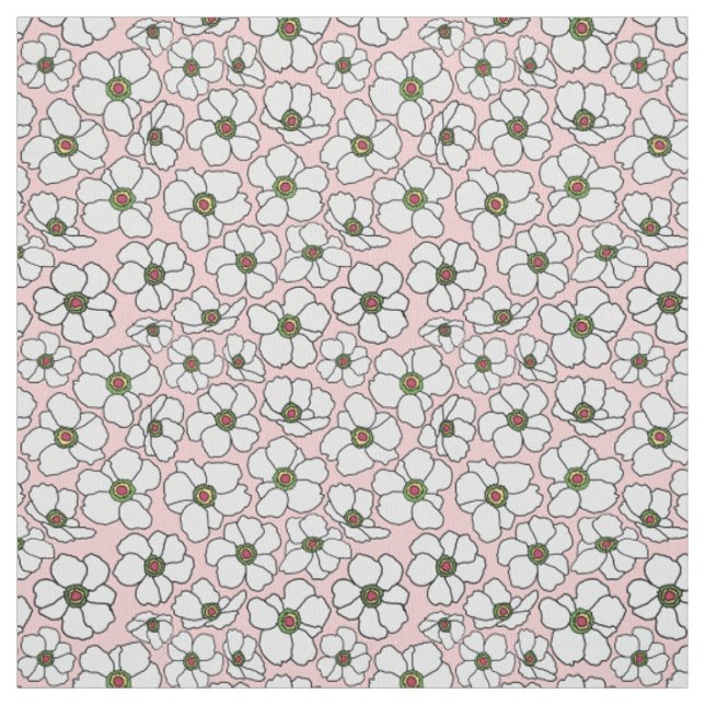 White Boho Floral On Pink Fabric (Swatch)