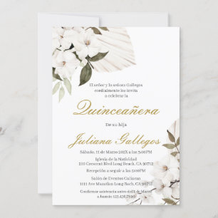  White boho floral Quinceanera invitation