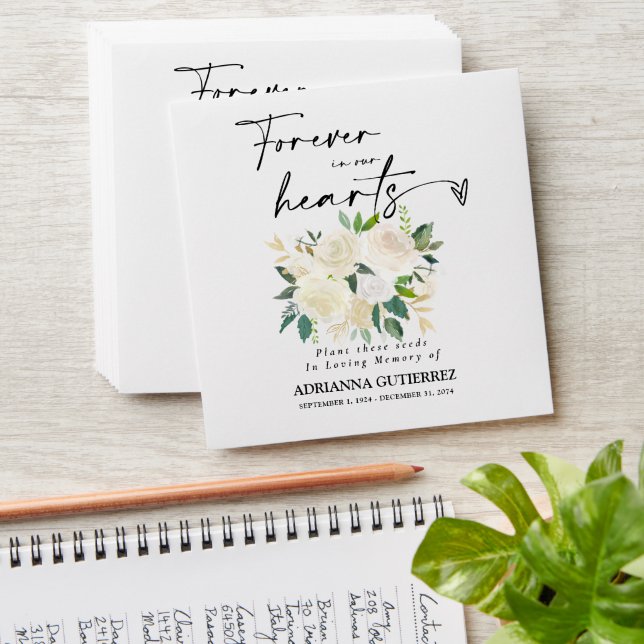 White Boho Floral Seed Packet Memorial Funeral Env Envelope (Stacked)