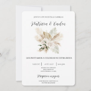 White Boho Floral Spanish Wedding Invitation