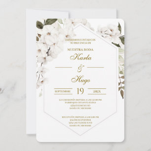 White Boho floral Spanish Wedding Invitation