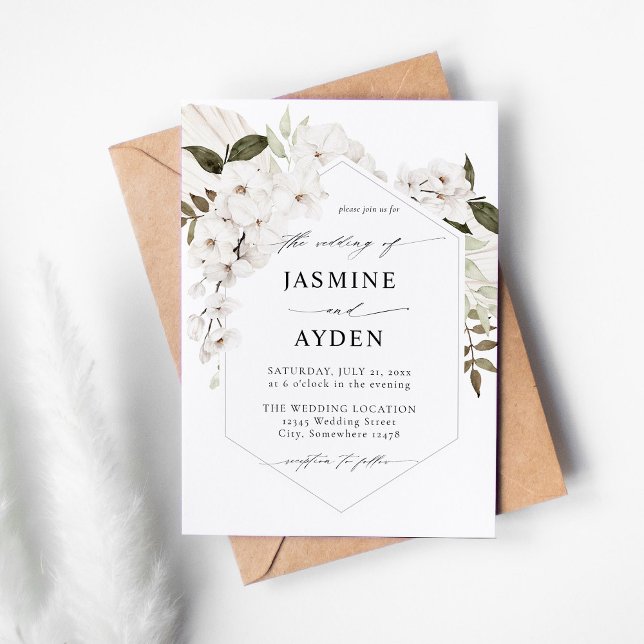 White Boho Floral Wedding Invitation (Creator Uploaded)