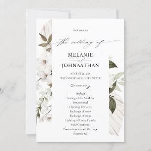 White Boho Floral Wedding Program Invitation