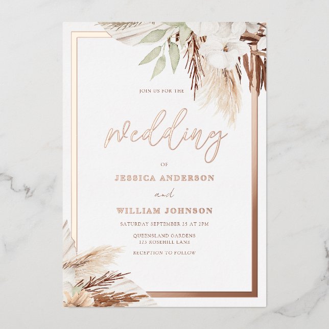 White Boho Floral Wedding Real Rose Gold  (Front)