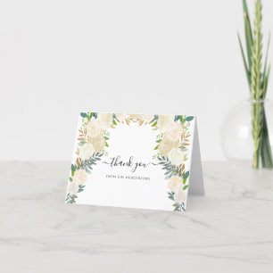 White Boho Flowers Funeral Memorial Wedding Folded Thank You Card