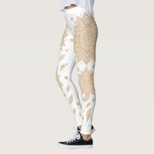 White Boho Mandala Minimalist Yoga Leggings