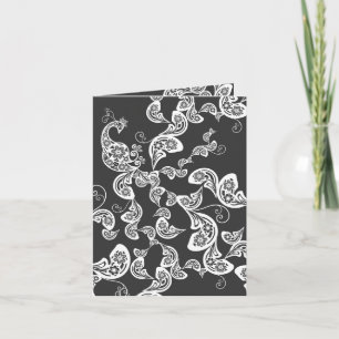 White Boho Paisley Peacock Elegant Floral Deco Art Card