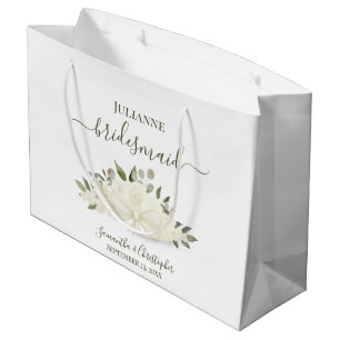 White Boho Roses & Blossoms Wedding Bridesmaid Large Gift Bag