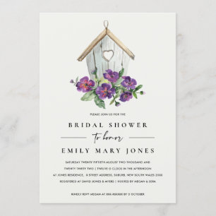 WHITE BOHO RUSTIC FLORAL BIRDHOUSE BRIDAL SHOWER INVITATION