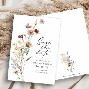 White Boho Save The Date Flat Card