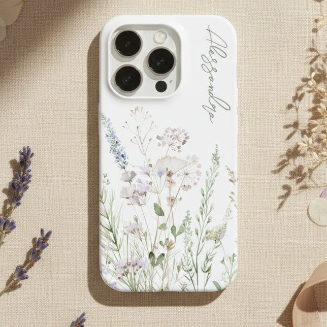 White Boho Watercolor Wildflowers iPhone Case (Creator Uploaded)