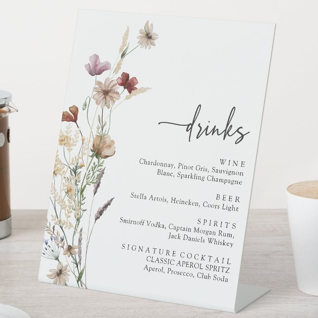 White Boho Wildflower Drink Sign (White Boho Wildflower Drinks Sign by Painted Paperie
)