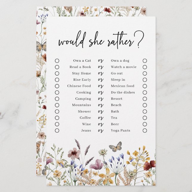 White Boho Would She Rather Game (Front/Back)