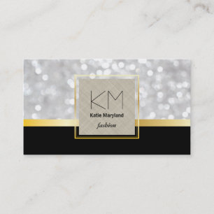 White Bokeh Golden Border Black Gold Bar Business Card
