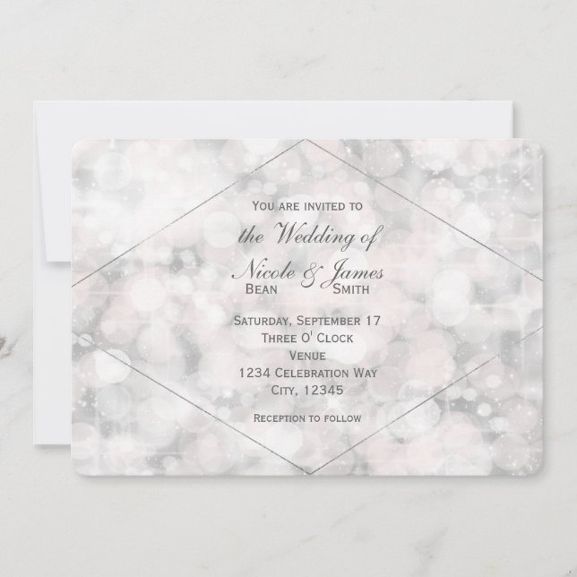 White Bokeh Light Elegant Glam Wedding Invitations (Front)
