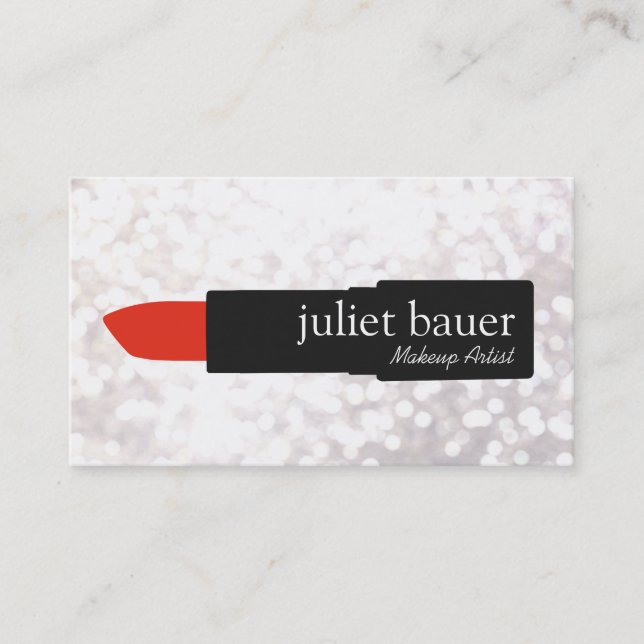 White Bokeh Makeup Artist Lipstick Logo Beauty Business Card (Front)