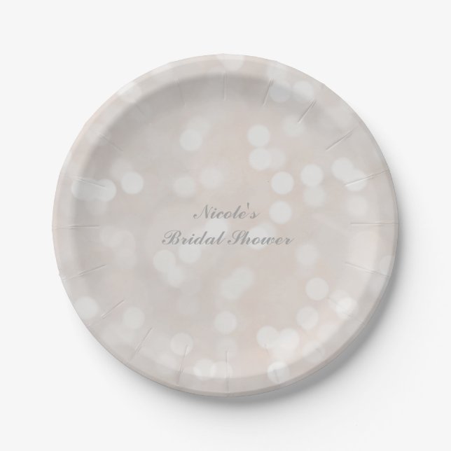 White Bokeh Modern Glamour Chic Party Plates (Front)