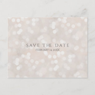 White Bokeh Modern Glamour Chic Save the Date Announcement Postcard